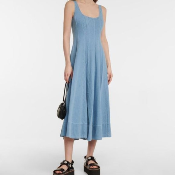 Best STAUD Wells Midi Dress - Denim Blue - Picture 3 of 9